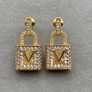 2021 new fashion diamond-studded lock earrings ladies personalized jewelry high quality with box