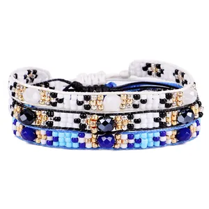 Fashion Couples Beaded Strands Bracelets For Women Men Colorful Beads Bracelet Hand Made Black Blue Green Rope Chain Bangles Jewelry Gift