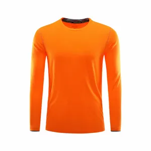 orange Long Sleeve Running Shirt Men Fitness Gym Sportswear Fit Quick dry Compression Workout Sport Top