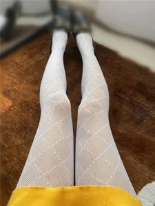 Designer Simple Black Lace Mesh Stockings Hollow Out Pantyhose Sexy Tights Hosiery Style Letter Leggings Socks For Women