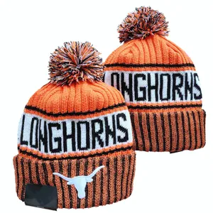New College Longhorns Football Beanies Sport Pom Cuffed Knit Hat Orange Pom Pom Cap Team Knits Mix And Match All Caps