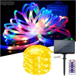 LED String Hose Lights 10m 20m 30m Solar Panel 8 Modes Remote Control Christmas Light Outdoor IP65 Waterproof Decorate Wedding Party Garden