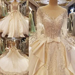 2018 winter fall snow garden v neck Ball gown long sleeves crystals tie wedding dresses western bridal wedding gowns