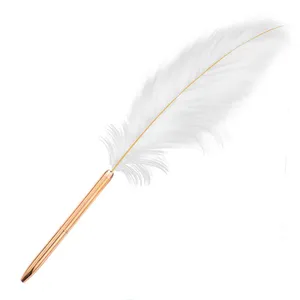 2021 Spot Wholesale White Feather Metal Ballpoint Pen Creative Gift Set Rose Gold Rod Advertising Pens Customize