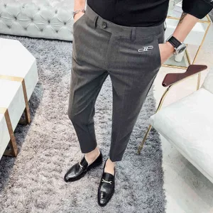 Man Slim Suit Pants Casual Business Trousers Fashion Men Formal Wedding Dress Pants Street Wear Male Clothing Black Gray 210527