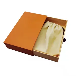 Jewelry Packaging Box With Stamp High-end Simple Orange Bracelet Ring Brooch Necklace Gift Drawer Box Cloth Bag L042