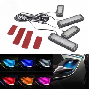 New Ceyes 4pcs Car Ambient Inner Door Bowl handle LED Armrest Atmosphere Light Decorative Lamp Strip Auto Handrail Light Accessories