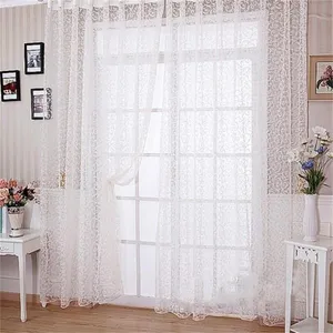 Curtain & Drapes Flock Printing Tulle Sheer Curtains For Living Room Bedroom Voile Organza Fabric Window Treatment