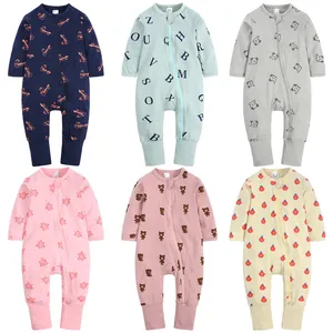 Spring Autumn Baby Girls Boys Long Sleeve Rompers Zipper Clothes Infants Bear Print Bodysuit Toddler Jumpsuits Newborn Infant Cotton Clothing M4052