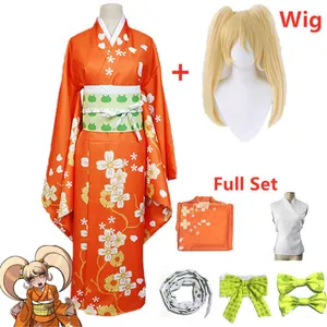 Anime Super Danganronpa 2 Hiyoko Saionji Kimono Cosplay Costume Adult Women Orange Dress Kimono Halloween Clothing Kostuums Q0821