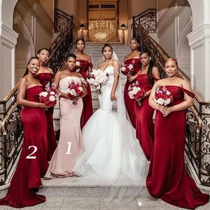 Sexy Burgundy Satin Long Mermaid Bridesmaid Dresses One Strap Bohemia Maid of Honor Dress Party Gown