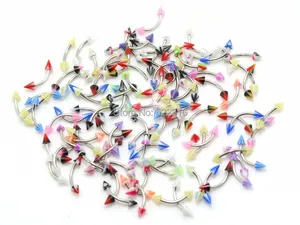 star heart fire skull curved eyebrow rings mix 100pcs body piercing jewelry stainless steel barbell acrylic 3mm cone spike