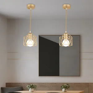 Modern LED Pendant Light lamp Iron Gold Minimalist Metal Cage Pendants Lamps Living Room Restaurant Shop Bar Fixture Decoration