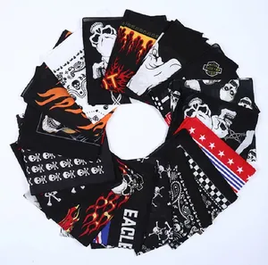New Design Fashion Hip Hop 100% Cotton Skull Bandana Square Scarf Black Paisley Bicycle Headband For Women/Men/Boys/Girls