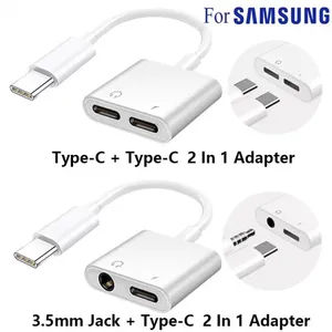 2 In 1 Dual Type C Jack earphone Adapter Cable For Samsung S20 S10 Huawei USB Type-C to 3.5mm AUX Audio Headphones Splitter Charging Converter