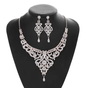 Fashion Women Crystal Water Drop Wedding Jewelry Sets cubic zircon Necklace Earrings for Bride