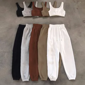 Women Pants Set With Camis Solid Casual Ladies Sportswear Suits Sleeveless Crop Top And Drawstring Pants Summer Work Out Outfits 210518