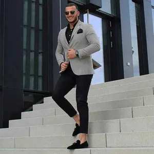 Costume Homme Casual Grey Men Suits Business Man Blazers Male Groom Wear Slim Fit Tuxedo Wedding Suits 2 Pieces Jacket Pant X0909