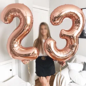 32inch Number Aluminum Foil Balloons Rose Gold Silver Digit Figure Balloon Child Adult Birthday Wedding Decor Party Supplies