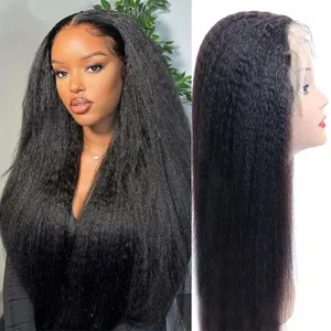 Brazilian Human Hair 13x4 Transparent Lace Frontal Wigs Kinky Straight 180% Density