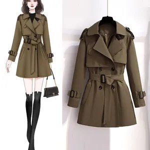 Women's Trench Coats designer British style mid-length khaki double-breasted spring and autumn jacket