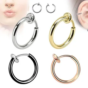 Hoop & Huggie 1pc Fake Nose Ring Goth Punk Lip Ear Clip On Septum Piercing Rings Earrings Oreja Jewelry