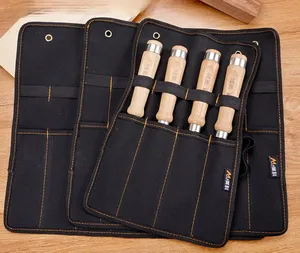 Storage Bags Chisel Carrying Case Canvas Pocket Tool Roll Holder Wrench Pouch 4 Pockets Organizer For Knife Hammers Gouges Carpenter JU31104