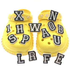 Hot Selling 1PCS Black White Alphabet Shoes Charms Silicone Croc Accessories Kids X-mas Gifts Wristband Hole Slipper Decor