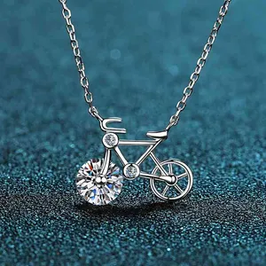 Trendy Real 1 Carat D Color Moissanite Bicycle Necklace Women Jewelry 100% 925 Sterling Silver Clavicle Neckalce Birthday Gift
