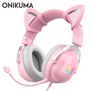 ONIKUMA PS4 Cat Ear Headset casque Wired Stereo PC Gaming Headphones with Mic & LED Light for PS4/Xbox One Controller/Laptop