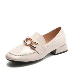 White Loafers Shoes Women Spring 2022 New Low-heel Casual Girls Student Shoes Genuine Leather Square Toe Korean England Daily