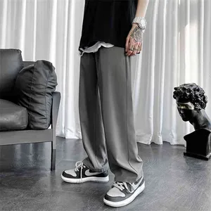 HybSkr Summer Silk Ice Wide Leg Pants For Men Streetwear Solid Color Casual Straight Pants Plus Size Trousers 210723