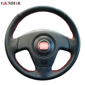 DIY Artificial Leather Hand-Stitched Black Car Steering Wheel Cover for Seat Ibiza 2004 2006