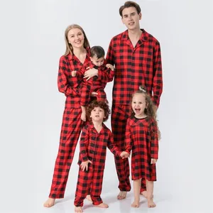 Christmas Pajamas Red Plaid Family Matching Outfits Long Sleeve Sleepwear Sets Mom And Daughter Baby Romper Casual Homewear 211126