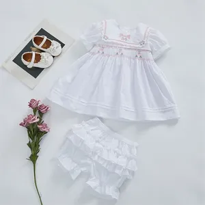 2Pcs Toddler Smocking Dresses For Baby Girl Handmade Smocked Frock Infant Embroidery Dress Children Boutique Spanish Clothes 210317