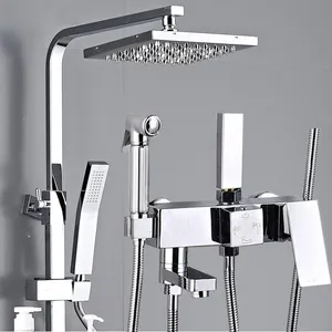 Chrome Shower Faucet Set Rainfall High Quality All Metal Bathtub Mixer Tap 4-way With Bidet Stainless Steel