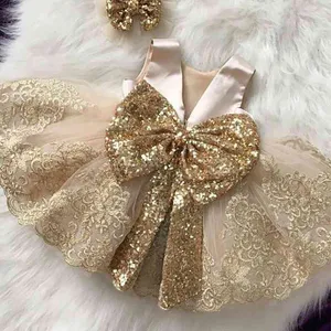 Girls Spainish Dresses Children Boutique Sequins Ball Gowns Baby Birthday Baptism Dress with Bow Toddler Sleeveless Frocks 210615