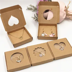 50Sets Kraft Paper Handmade Jewelry Set Packing Displays Brown Necklace And Earring Gift Boxes 6x6x1cm 6x6x1.5cm