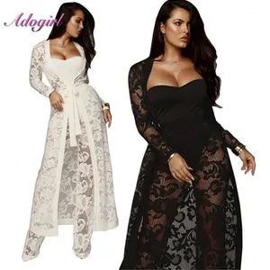 Sexy Lace Women 3 Piece Set Cover Up + Full Sleeve X-long Outwear Bodysuits Length Bodycon Outfits Women's Tracksuits