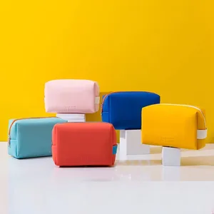 Travel Cosmetic Bag Makeup Case Women Zipper Make Up Handbag Organizer Storage Pouch Toiletry Wash Bags PU Leather Bags Yellow