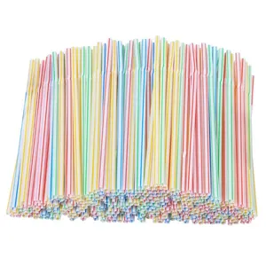 200pcs Plastic Drinking Straws 8 Inches Long Multi-Colored Striped Bedable Disposable Party Multi Colored Rainbow Straw