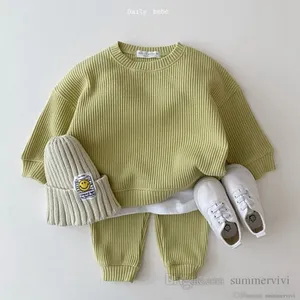 INS Toddler kids vertical stripe knitted clothes sets little girls boys loose sport outfits 2022 spring children long sleeve sweatshirt+pants 2pcs Q4609