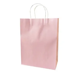 10 Pcs/lot Festival Gift Kraft Bag Soft Pink Shopping Bags DIY Multifunction Recyclable Paper Bag With Handles Y0305
