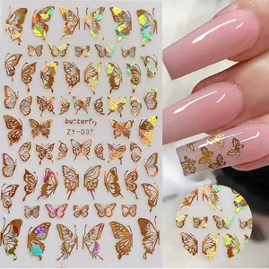 Stickers & Decals 1PC 3D Holographic Butterfly Nail Art Adhesive Sliders Colorful DIY Golden Transfer Foils Wraps Decorations