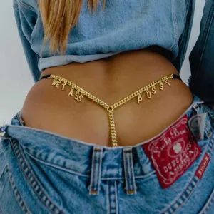 2021 Summer Sexy Body Chain Jewelry Personalized Name Belly Waist Chains for Women Metal Custom Letters Underwear Thong Panties P0811