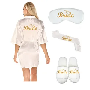 4pc set of bride robe eyemask slippers sash bridesmaid kimono wedding bridal party Bachelorette bathrobe getting ready robes 210901