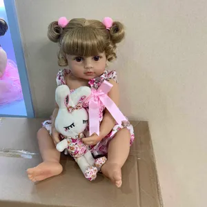 55CM original NPK reborn baby toddler girl princess doll in pink skirt lifelike very soft full body silicone doll bath toy gift Q0910