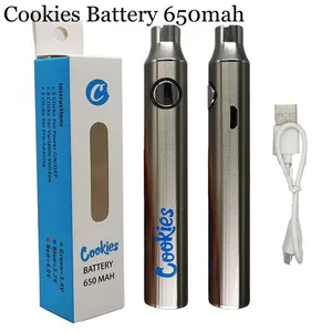 Cookies Battery Adjustable Vape Batteries with USB Charger White Silver Black Rechargeable Vaporizer Pen 650mah 510 Thread Connector