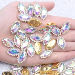 Nail Art Decorations Flatback Claw Rhinestones Many Colors 30pcs Sewing Marquise Tear Shiny Crystals Stones Gold Base Sew On For Clothes