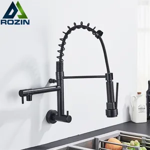 Rozin Matte Black Pull Down Kitchen Faucet Single Cold Water Dual Spouts Kitchen Tap 4 Colors Wall Mounted ABS Nozzle Crane 211108
